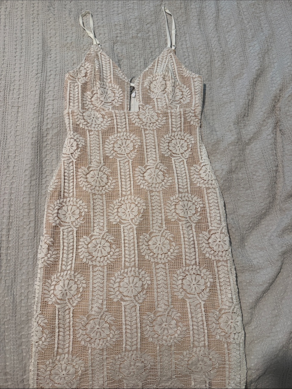 Lulu's Cream Lace Midi Dress with Floral Overlay